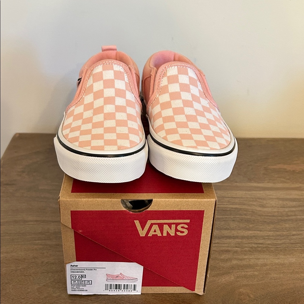 Vans Pink and White Checkered Slip-Ons
